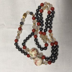 32" Hematite clean onyx red Jasper Necklace
